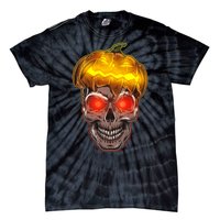 Spooky Halloween Glowing Pumpkin Skull Face Tie-Dye T-Shirt