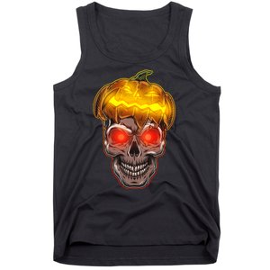 Spooky Halloween Glowing Pumpkin Skull Face Tank Top