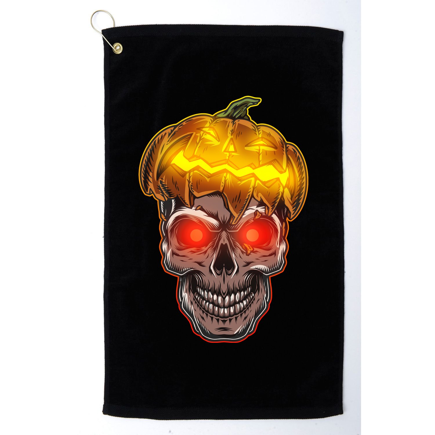Spooky Halloween Glowing Pumpkin Skull Face Golf Towel