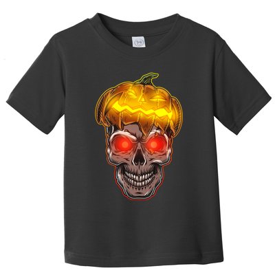 Spooky Halloween Glowing Pumpkin Skull Face Toddler T-Shirt
