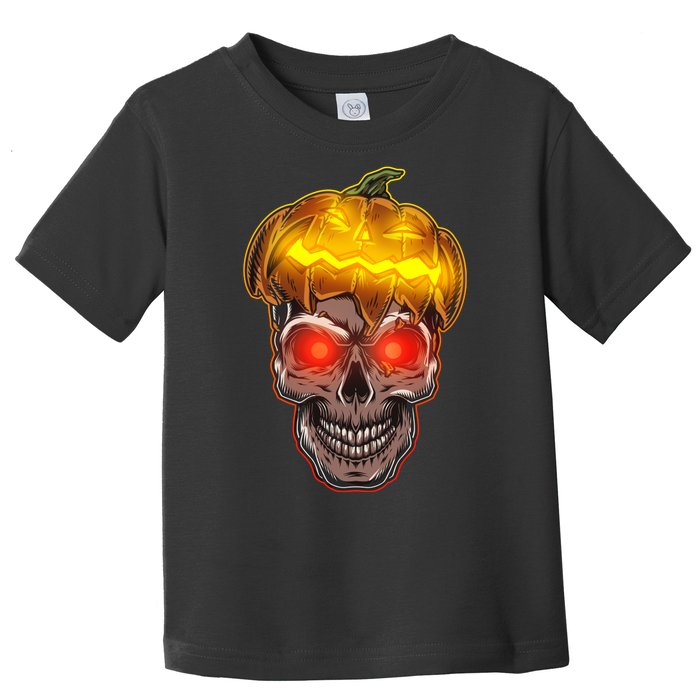 Spooky Halloween Glowing Pumpkin Skull Face Toddler T-Shirt