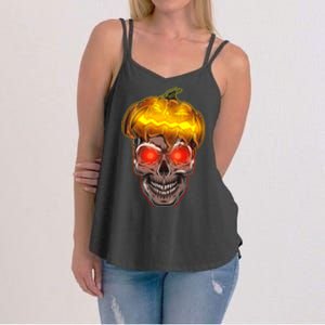 Spooky Halloween Glowing Pumpkin Skull Face Women's Strappy Tank