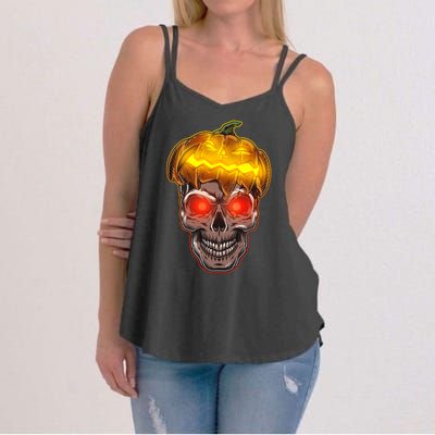 Spooky Halloween Glowing Pumpkin Skull Face Women's Strappy Tank