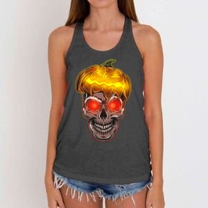 Spooky Halloween Glowing Pumpkin Skull Face Women's Knotted Racerback Tank