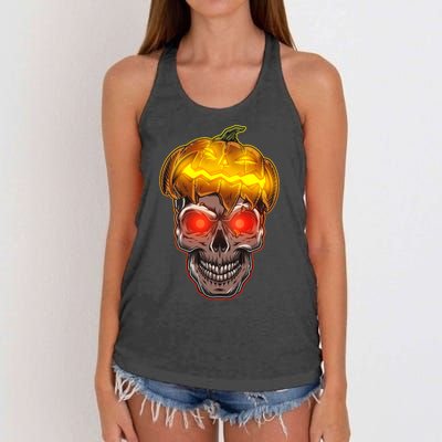 Spooky Halloween Glowing Pumpkin Skull Face Women's Knotted Racerback Tank