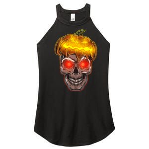 Spooky Halloween Glowing Pumpkin Skull Face Women's Perfect Tri Rocker Tank