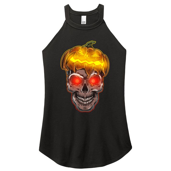 Spooky Halloween Glowing Pumpkin Skull Face Women's Perfect Tri Rocker Tank