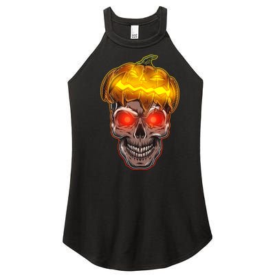 Spooky Halloween Glowing Pumpkin Skull Face Women’s Perfect Tri Rocker Tank