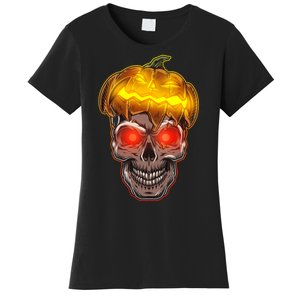 Spooky Halloween Glowing Pumpkin Skull Face Women's T-Shirt