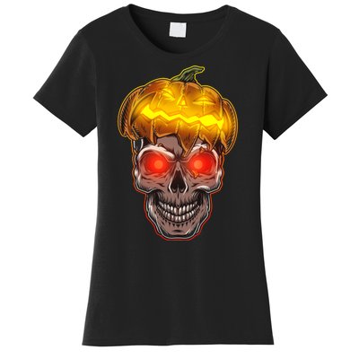 Spooky Halloween Glowing Pumpkin Skull Face Women's T-Shirt