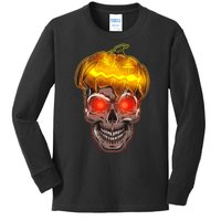 Spooky Halloween Glowing Pumpkin Skull Face Kids Long Sleeve Shirt