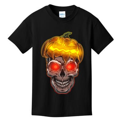 Spooky Halloween Glowing Pumpkin Skull Face Kids T-Shirt
