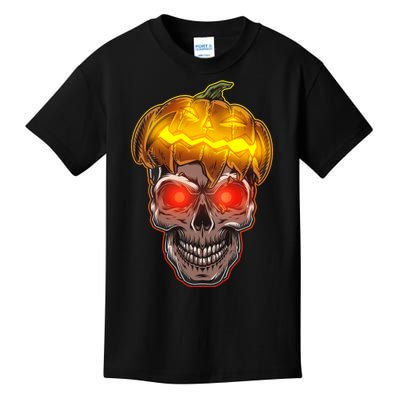 Spooky Halloween Glowing Pumpkin Skull Face Kids T-Shirt