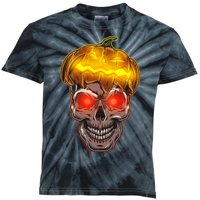 Spooky Halloween Glowing Pumpkin Skull Face Kids Tie-Dye T-Shirt