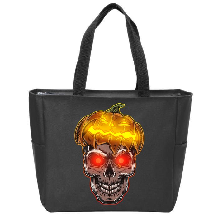 Spooky Halloween Glowing Pumpkin Skull Face Zip Tote Bag