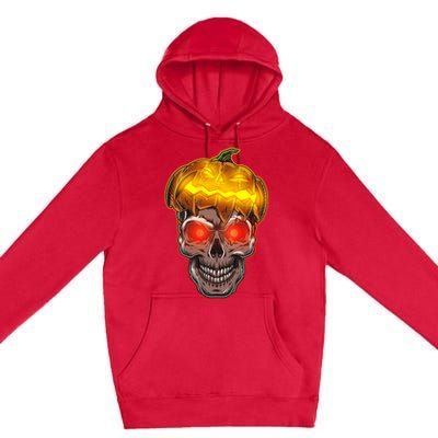 Spooky Halloween Glowing Pumpkin Skull Face Premium Pullover Hoodie