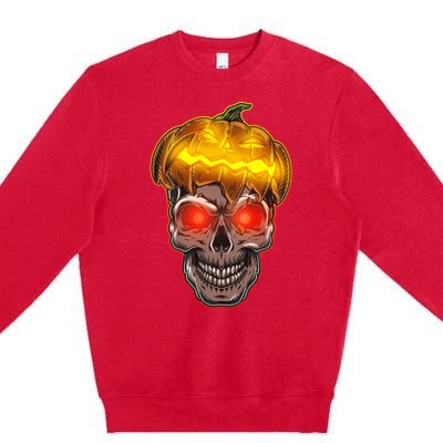 Spooky Halloween Glowing Pumpkin Skull Face Premium Crewneck Sweatshirt