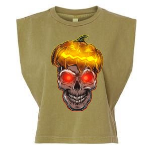 Spooky Halloween Glowing Pumpkin Skull Face Garment-Dyed Women's Muscle Tee