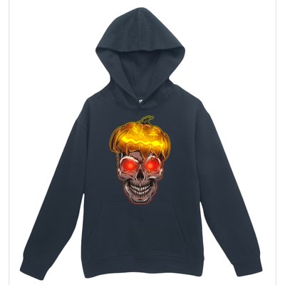 Spooky Halloween Glowing Pumpkin Skull Face Urban Pullover Hoodie