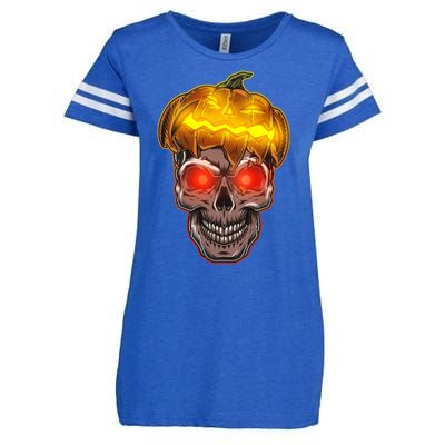 Spooky Halloween Glowing Pumpkin Skull Face Enza Ladies Jersey Football T-Shirt