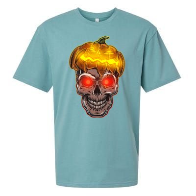 Spooky Halloween Glowing Pumpkin Skull Face Sueded Cloud Jersey T-Shirt