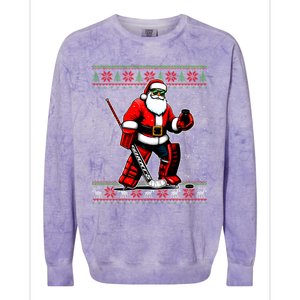 Santa Hockey Goalie Ugly Christmas Gift Colorblast Crewneck Sweatshirt