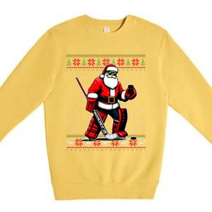 Santa Hockey Goalie Ugly Christmas Gift Premium Crewneck Sweatshirt