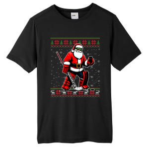 Santa Hockey Goalie Ugly Christmas Gift Tall Fusion ChromaSoft Performance T-Shirt