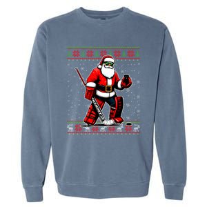 Santa Hockey Goalie Ugly Christmas Gift Garment-Dyed Sweatshirt