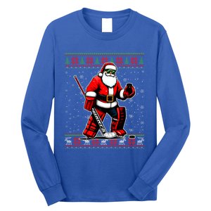 Santa Hockey Goalie Ugly Christmas Gift Long Sleeve Shirt