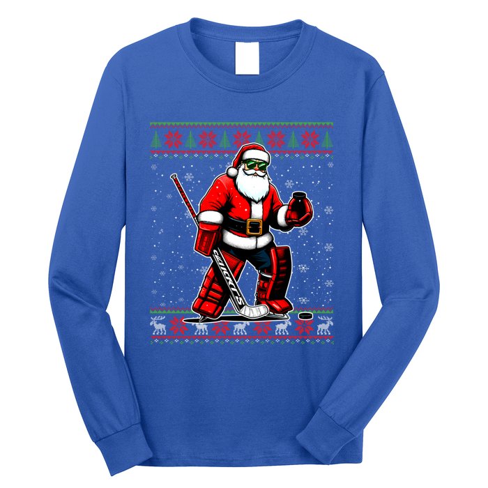 Santa Hockey Goalie Ugly Christmas Gift Long Sleeve Shirt