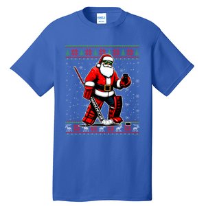 Santa Hockey Goalie Ugly Christmas Gift Tall T-Shirt