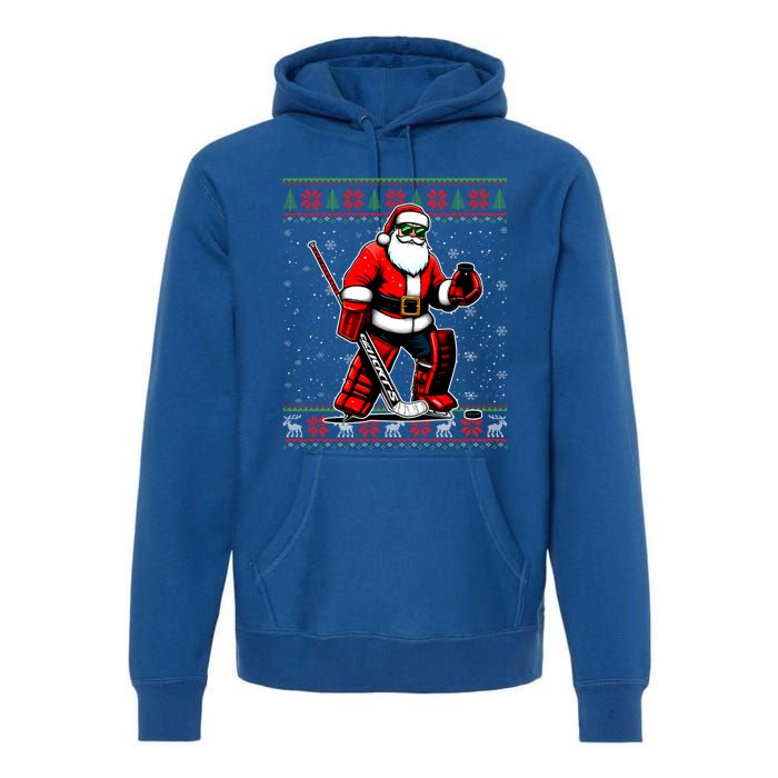 Santa Hockey Goalie Ugly Christmas Gift Premium Hoodie