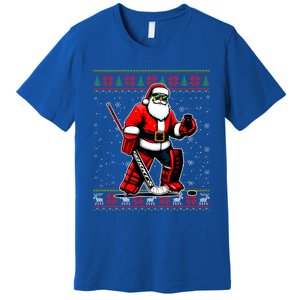 Santa Hockey Goalie Ugly Christmas Gift Premium T-Shirt