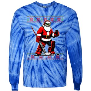 Santa Hockey Goalie Ugly Christmas Gift Tie-Dye Long Sleeve Shirt