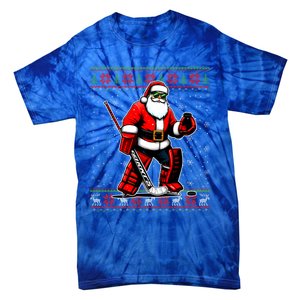 Santa Hockey Goalie Ugly Christmas Gift Tie-Dye T-Shirt