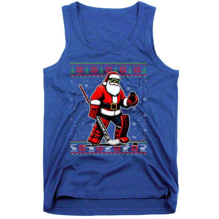 Santa Hockey Goalie Ugly Christmas Gift Tank Top