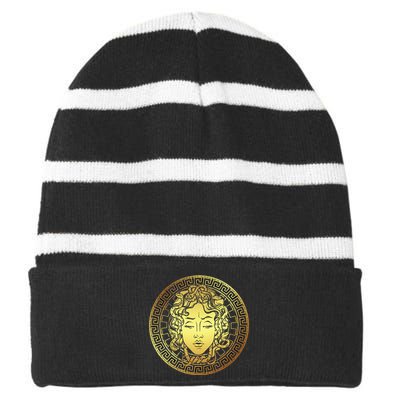 Snake Head Greek Mythology Ancient Myth  Striped Beanie with Solid Band