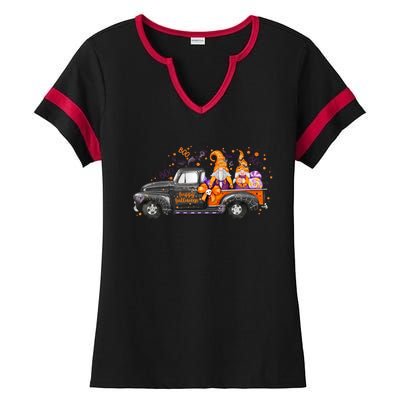 Spooky Halloween Gnome Squad Truck Ladies Halftime Notch Neck Tee