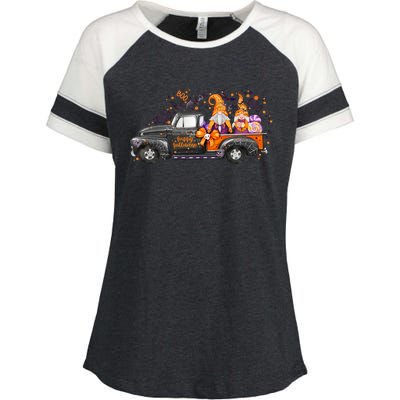 Spooky Halloween Gnome Squad Truck Enza Ladies Jersey Colorblock Tee