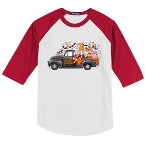 Spooky Halloween Gnome Squad Truck Kids Colorblock Raglan Jersey