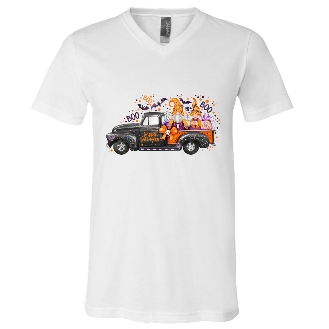 Spooky Halloween Gnome Squad Truck V-Neck T-Shirt