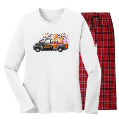 Spooky Halloween Gnome Squad Truck Women's Long Sleeve Flannel Pajama Set 