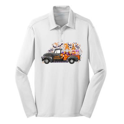 Spooky Halloween Gnome Squad Truck Silk Touch Performance Long Sleeve Polo