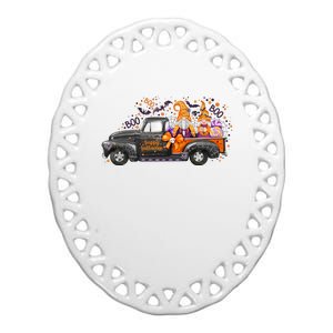 Spooky Halloween Gnome Squad Truck Ceramic Oval Ornament