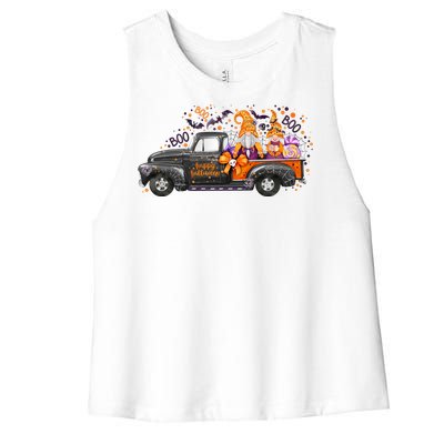 Spooky Halloween Gnome Squad Truck Women's Racerback Cropped Tank