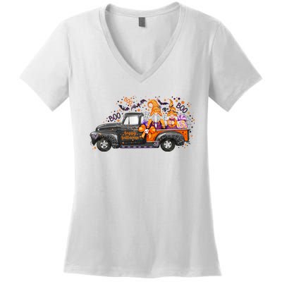 Spooky Halloween Gnome Squad Truck Women's V-Neck T-Shirt