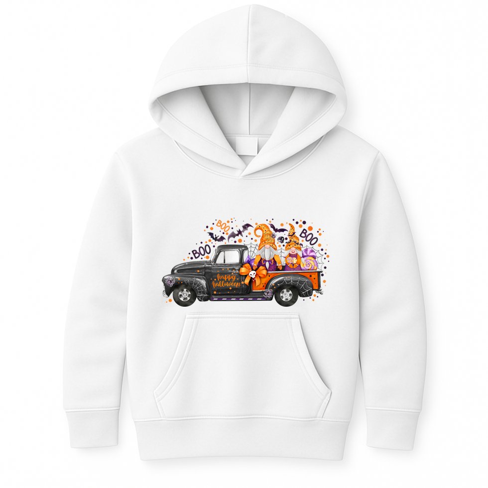 Spooky Halloween Gnome Squad Truck Kids Hoodie