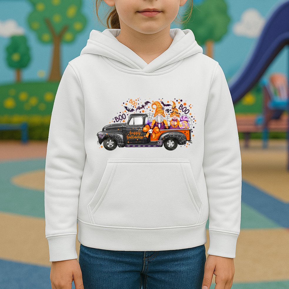 Spooky Halloween Gnome Squad Truck Kids Hoodie