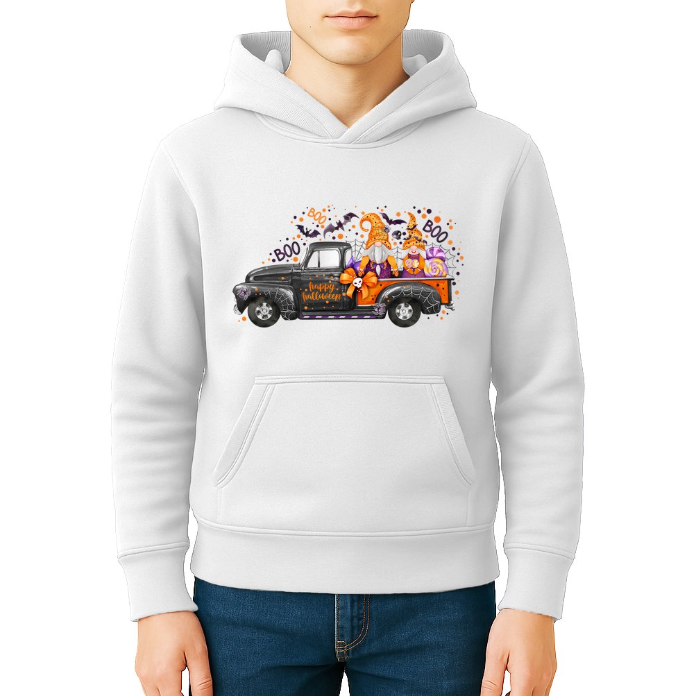 Spooky Halloween Gnome Squad Truck Kids Hoodie